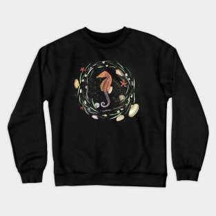 Seahorse with nautical wreath in watercolor Crewneck Sweatshirt